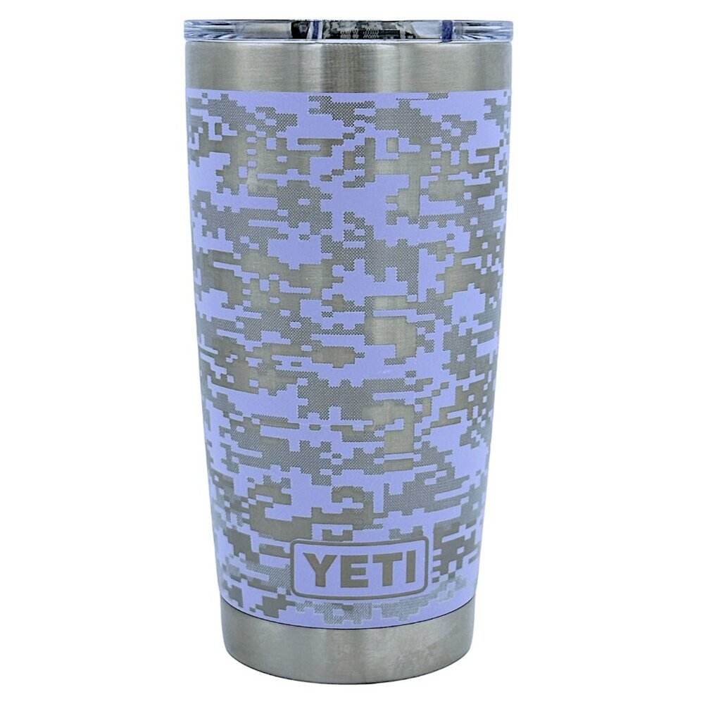 LASER ENGRAVED YETI RAMBLER 20oz TUMBLER - COSMIC LILA DIGITAL CAMO w/CUSTOM MAG